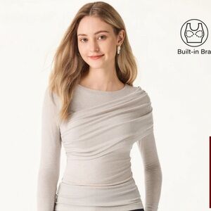 OGL - Red - Tencel-Wool Gathered Semi Sheer Long Sleeve Brami Top